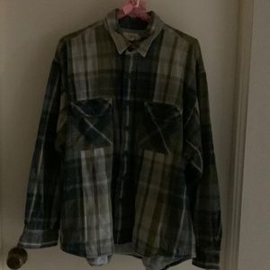 J Crew Size L plaid button up with Grey Waffle Weave Lining